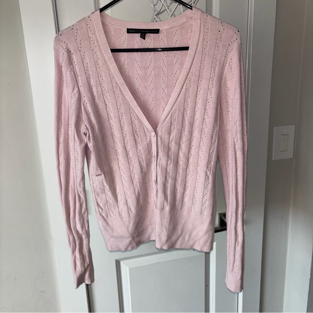 White House Black Market Women's Pointelle Cardigan Knit Top Sweater Size M